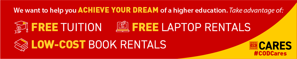 We want to help you Achieve Your Dream of a higher education. Take advantage of free tuition, free laptop rentals and low-cost book rentals.